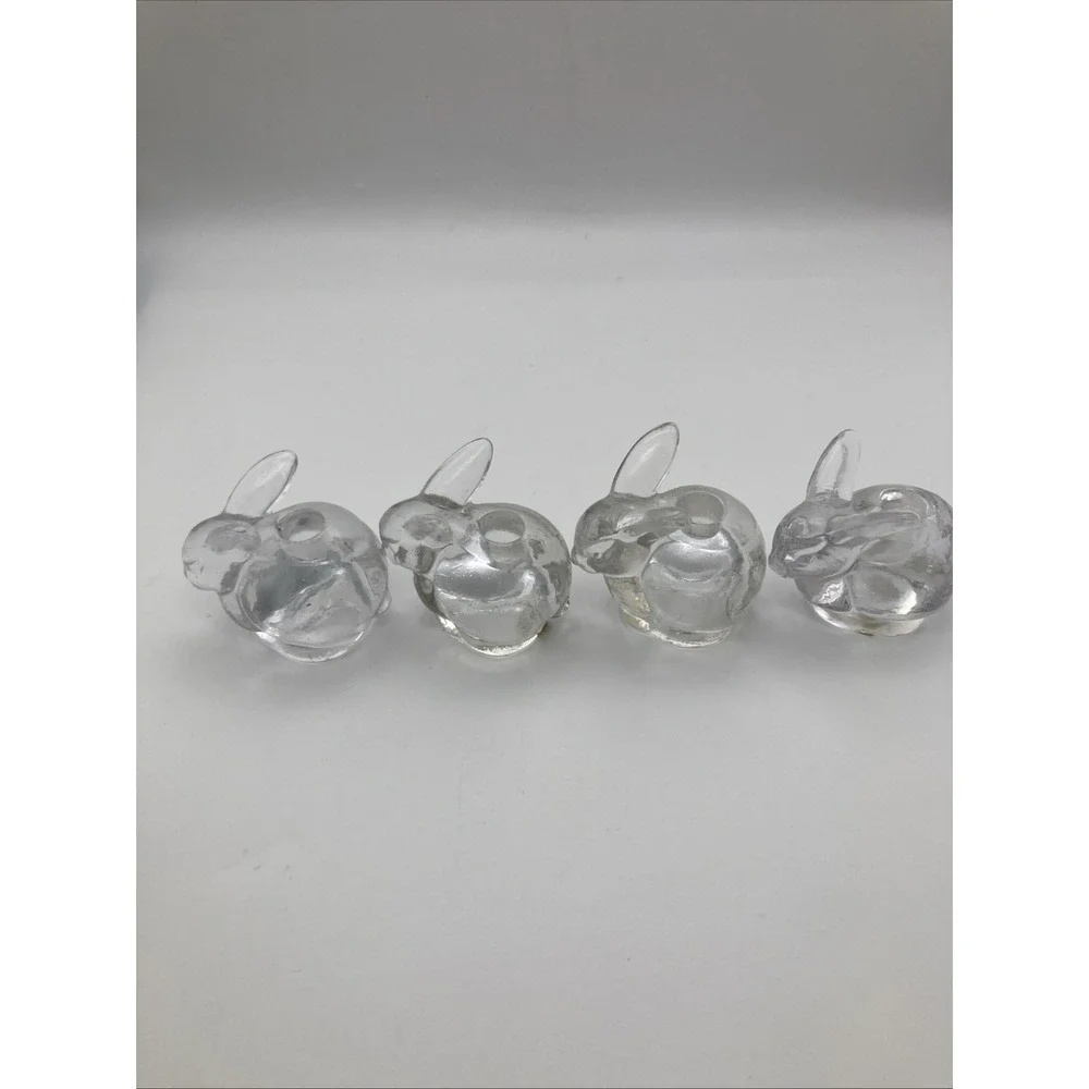 4 Vintage Biedermann Clear Glass Rabbit Small Taper Candle Holder Taiwan 2
